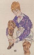 Egon Schiele Portrait of the Artist's Seated,Holding Her Right Leg (mk12) oil painting